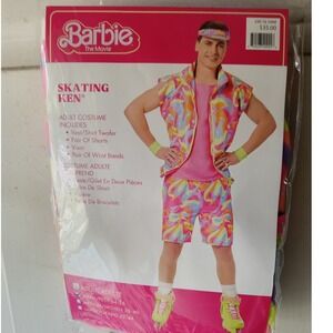Barbie The Movie Size S Skating Ken Adult Costume Vest Shorts Headband Wristband